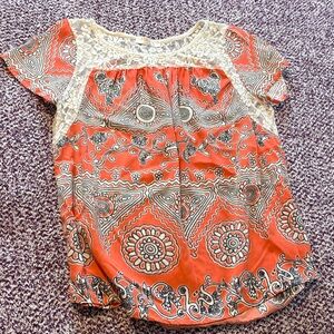 Renee C. Orange and White Paisley Blouse